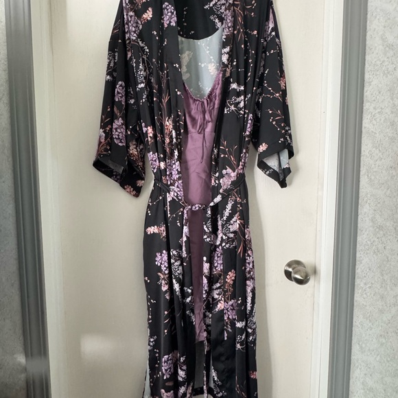La Vie En Rose Other - La Vie En Rose Black and Purple Floral Robe